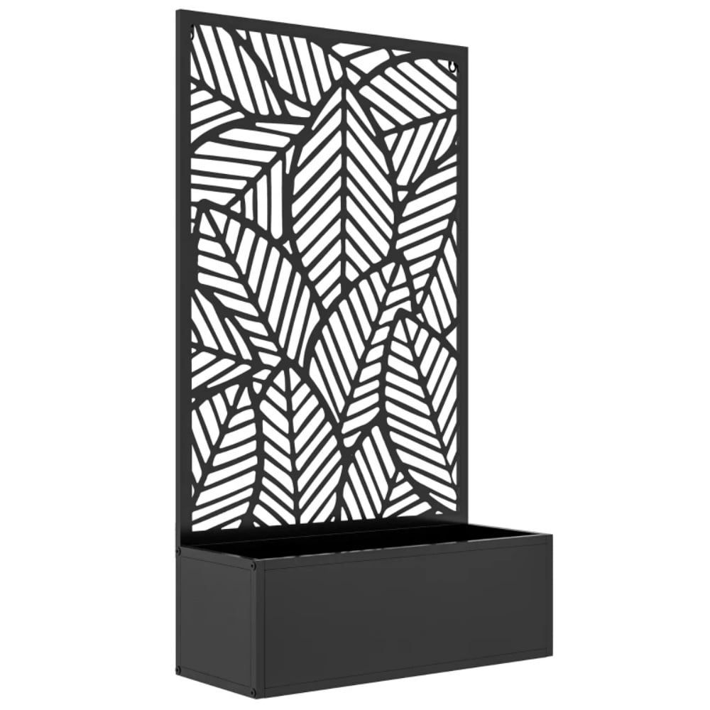 Black Metal Privacy Screen with Raised Garden Bed, 24”L×9”W×44.5”H Freestanding Outdoor Planter, Self-Draining & Wall Mountable for Entryway Patio Yard Decor