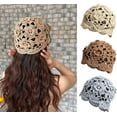 thumbnail image 4 of YooGuoGuo Soft Crochet Beanie Hat for Women Ladies Girls Solid Color Beige Knitted Cutout Slouchy Skull Cap, 4 of 4