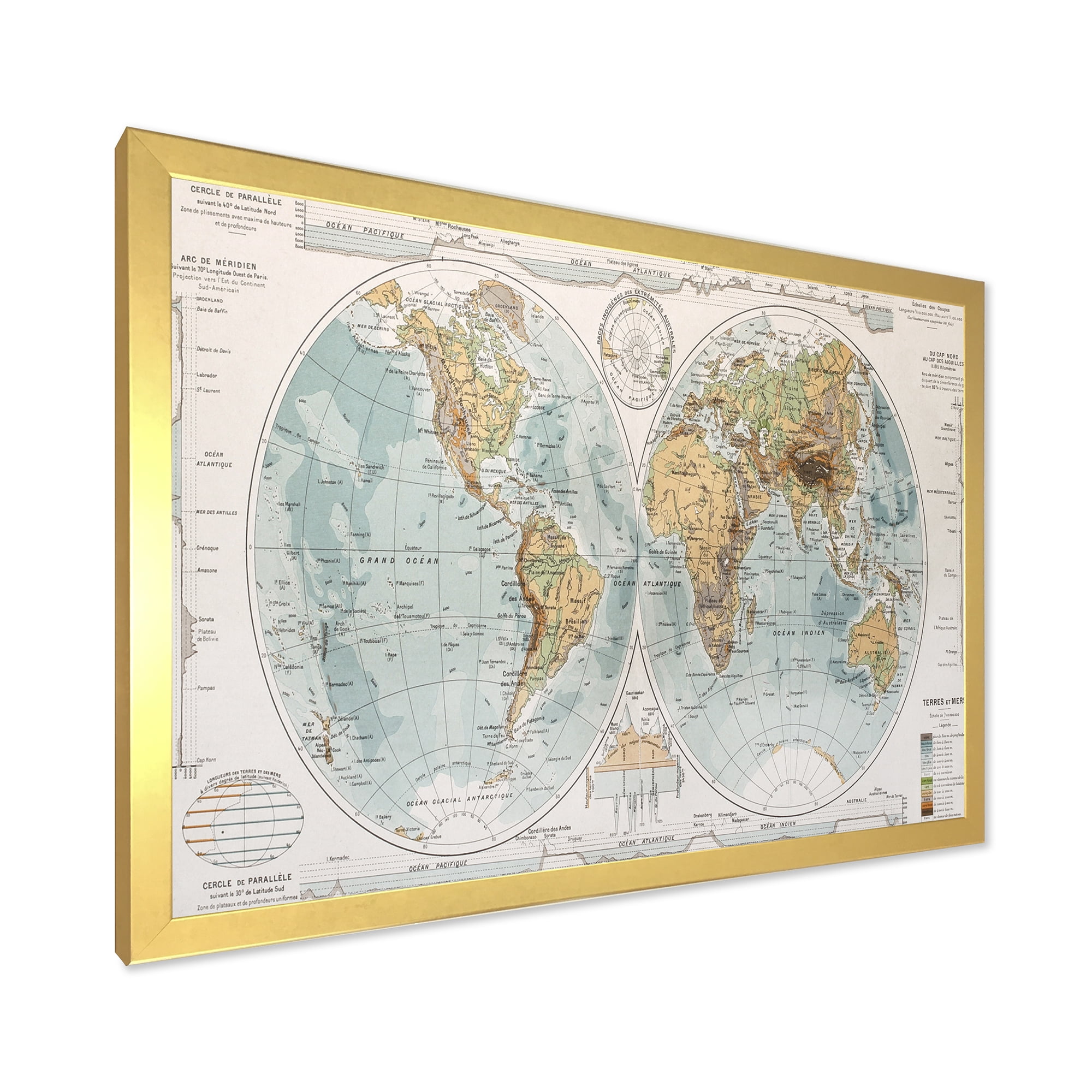 Designart 'Ancient World Map II' Rustic Framed Art Print