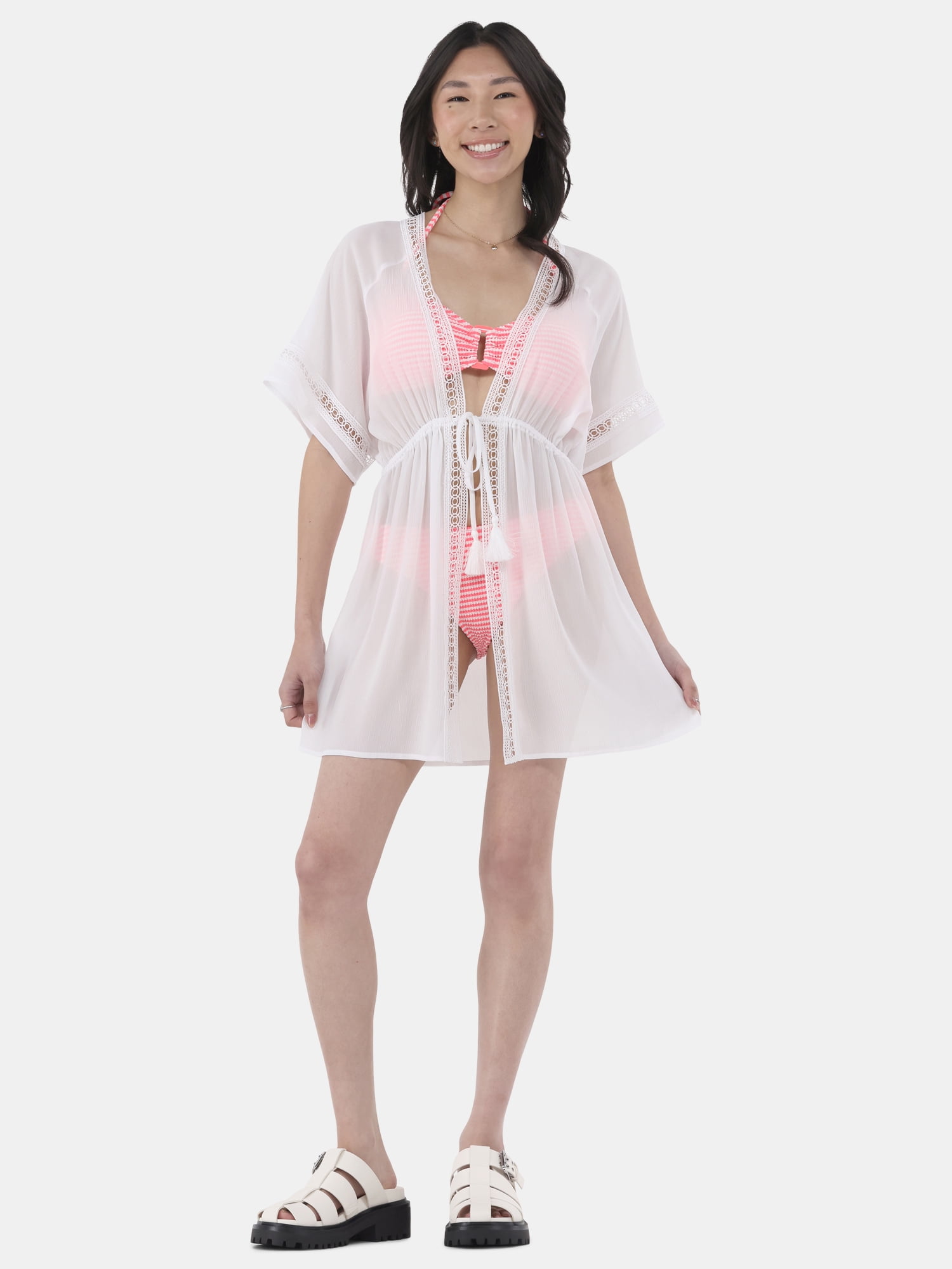 No Boundaries Women's Tie Front Duster Coverup, Sizes XXS-XXL