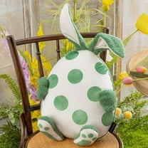 Phantoscope Happy Easter Shaped Plush Sherpa Egg Throw Pillow with Bunny Ears & Tail & Mottled Polka Dot for Living Room Bedroom, 16.5"x14", Light Green, 1 Pack