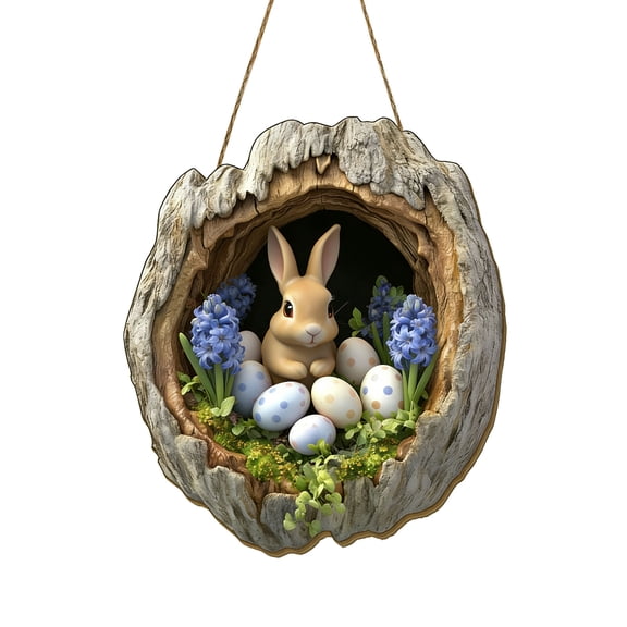 YWIYIUD 1PC Easter Rabbit Welcome Door Sign Happy Easter Wooden Hanging Decoration Spring Rabbit Colorful Eggs Wall Decor Rustic Farmhouse Front Door Hanger for Home Garden Easter Decorations 12inch