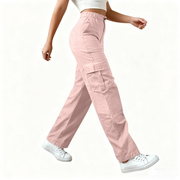 ZHYou Womens Cargo Pants,High Waist,Multi Pockets,Baggy Fit,Casual,Fashion,Work Pants,Durable Stretchy Pull On Trousers,Pink,Size S