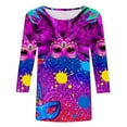 thumbnail image 4 of EQWLJWE Mardi Gras T Shirt for Womens,Mardi Gras Mask Feathers Print Tops Spring 3/4 Sleeve Crew Neck Loose Fit Tees Purple S, 4 of 5