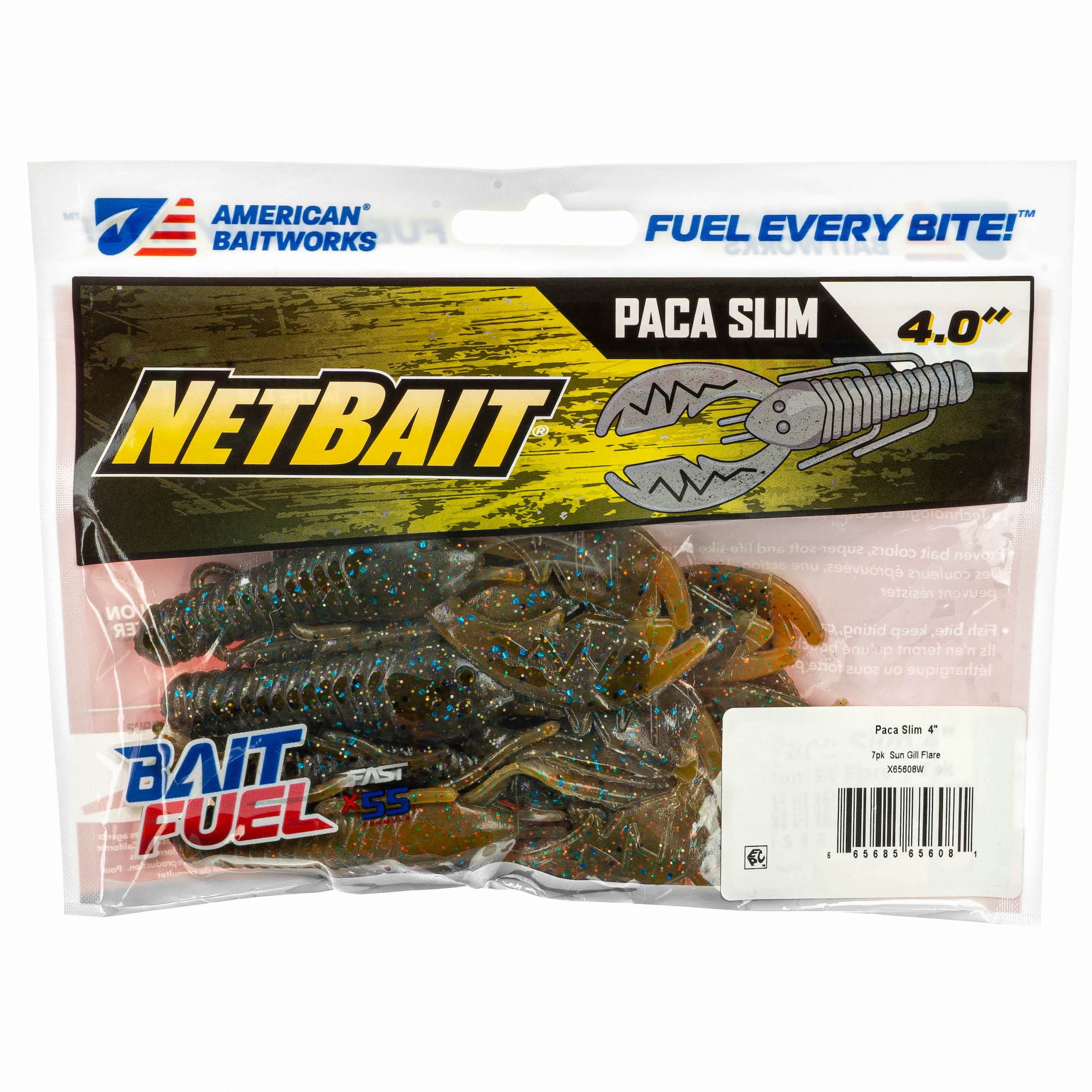 (2 pack) NetBait Paca Slim, Sun Gill Flare, Crawfish, Fishing Soft Baits, 4in, 7 pieces