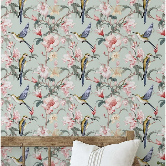 S4Sassy Self-Stick Decorative Wallpaper, Birds & Flowers Wall Paper, Plain Vinyl Waterproof Contact Paper, Blue, 25"X120" Removable Renter Friendly Wall Covering For Bedroom, Dining Room