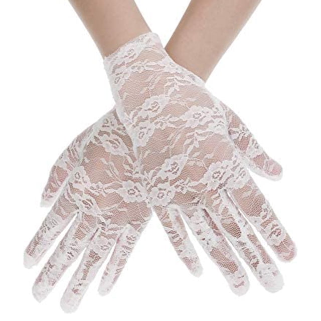 Guantes de encaje para mujer, guantes de fiesta de té, guantes cortos de cortesía, guantes de novia florales vintage para mujer, cena de boda