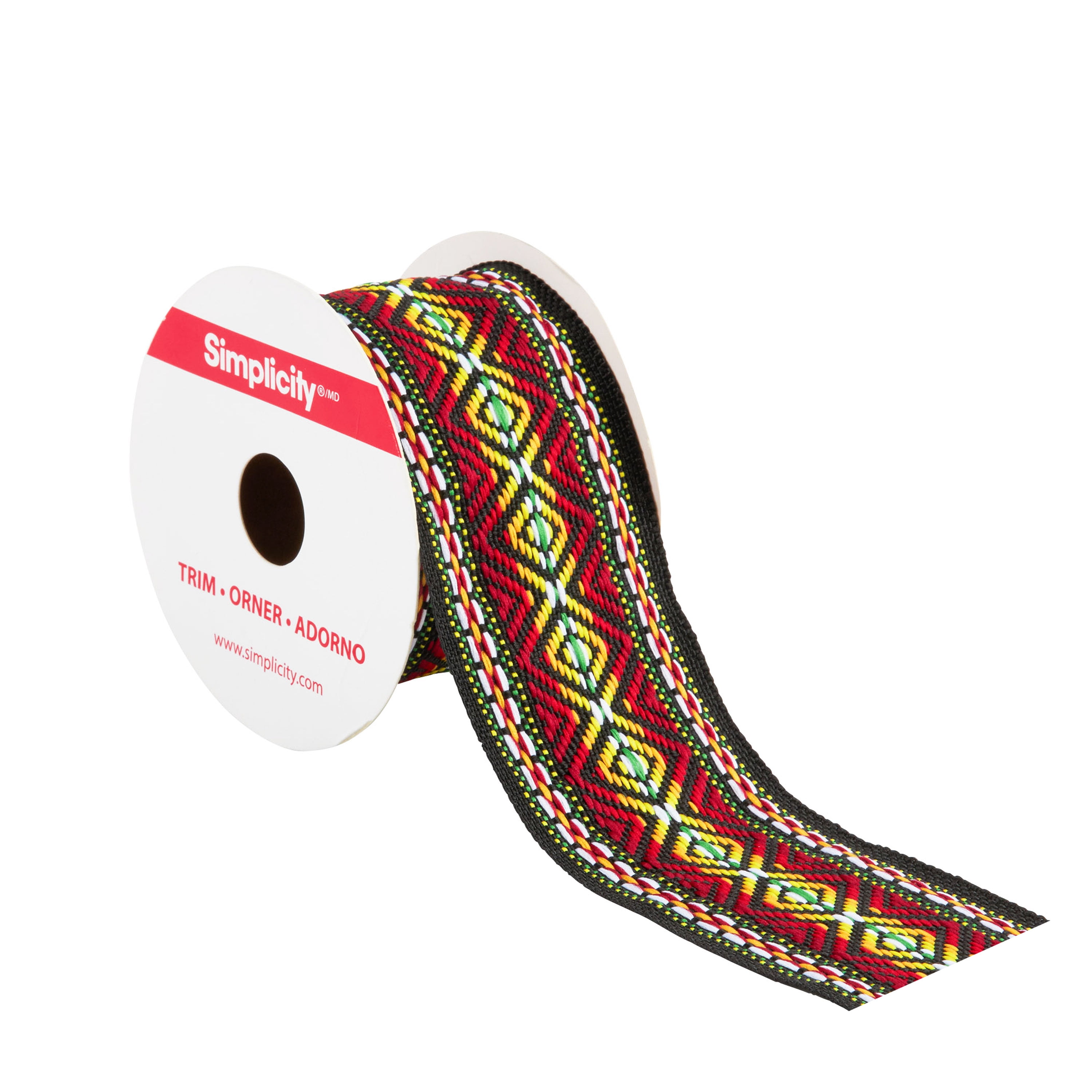 (2 pack) Simplicity trim, multi-color 2 inch aztec jacquard band trim great for apparel, home decorating, and crafts, 1 yardard, 1 each
