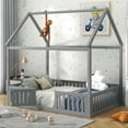 thumbnail image 3 of Euroco Full Size Low House Bed with Fence and Door for Kids, Gray, 3 of 11