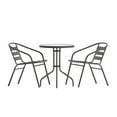 thumbnail image 2 of Emma + Oliver 23.75'' Round Glass Top Metal Table with 2 Bronze Aluminum Slat Stack Chairs, 2 of 13