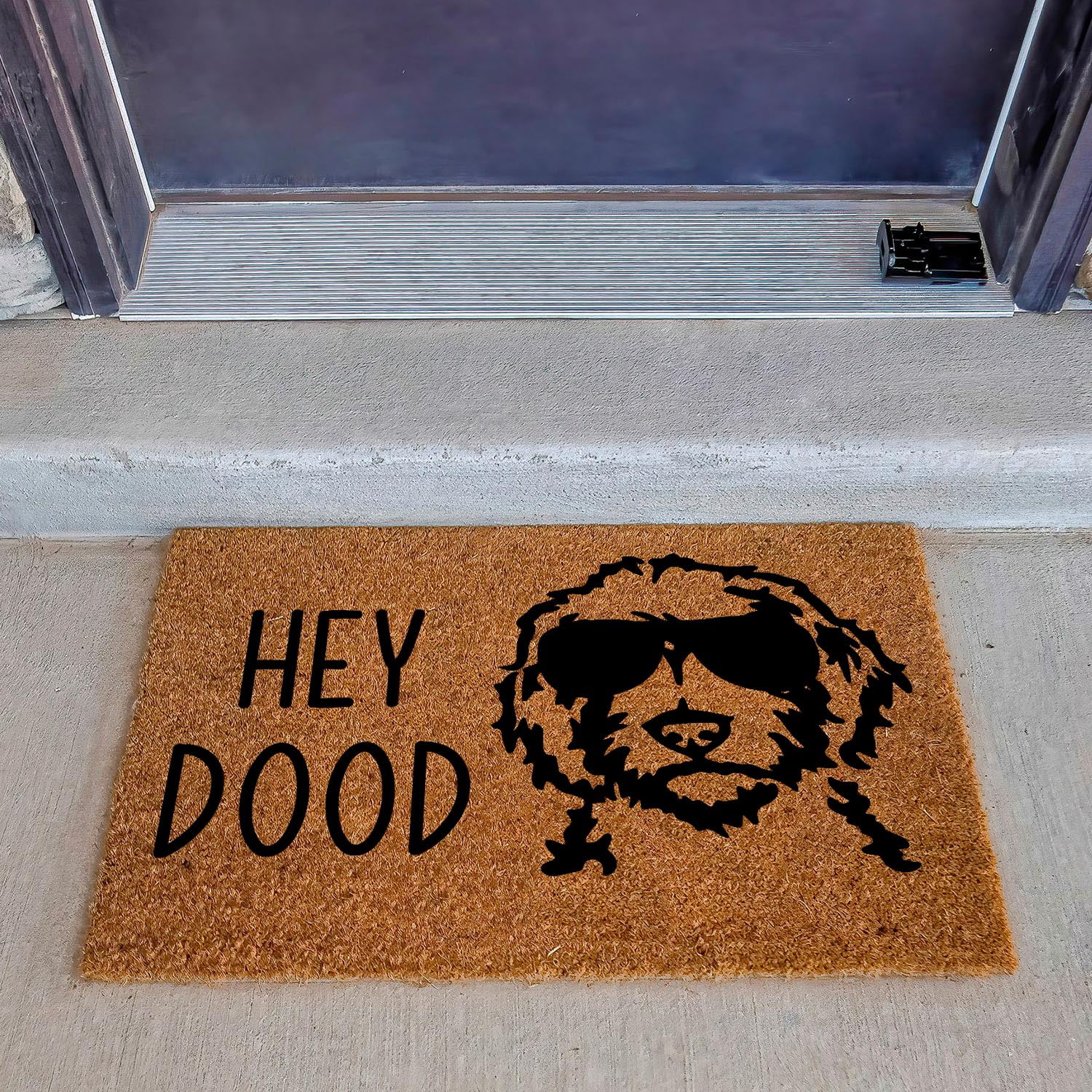 Funny Coir Doormat Hey Dood Golden Doodle Dog Welcome Front Porch Decor Doormat for The Entrance Way Personalized Rugs with Heavy-Duty PVC Backing Non Slip Outdoor Coir Doormat 23.6 x 15.7 inch
