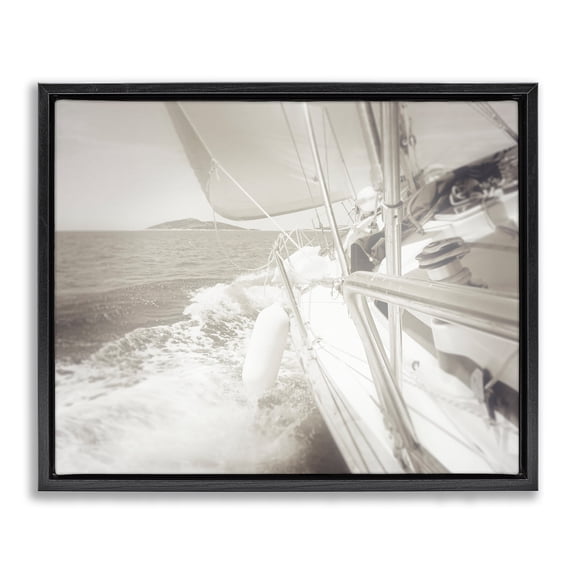 Stupell Industries Traditional Splashing Boat Bow Black Floating Frame Canvas Art, 21 x 17, by Graffitee Studios