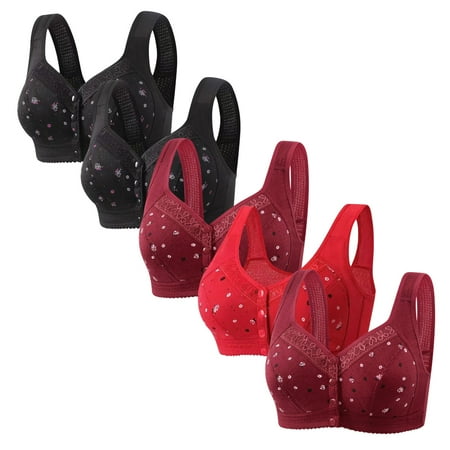 Fznquz 5 PC Plus Size Bras Women No Wire Front Closure Breathable Push Up Black Bralettes Bra