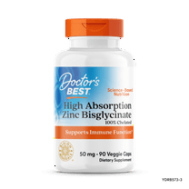 Doctor's Best Zinc Bisglycinate High Absorption 100% Chelated 50mg Veggie Caps, 90 Count