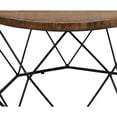 thumbnail image 3 of Benjara Round Wooden Coffee Table with Geometric Cutout Iron Base, Black and Brown, 3 of 7