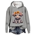 thumbnail image 3 of Womens Hoodie Casual Flower Wreath Highland Cow Graphic Pullover Hooded Long Sleeve Cottagecore Festival Loose Fit Top Grey 3XL, 3 of 3
