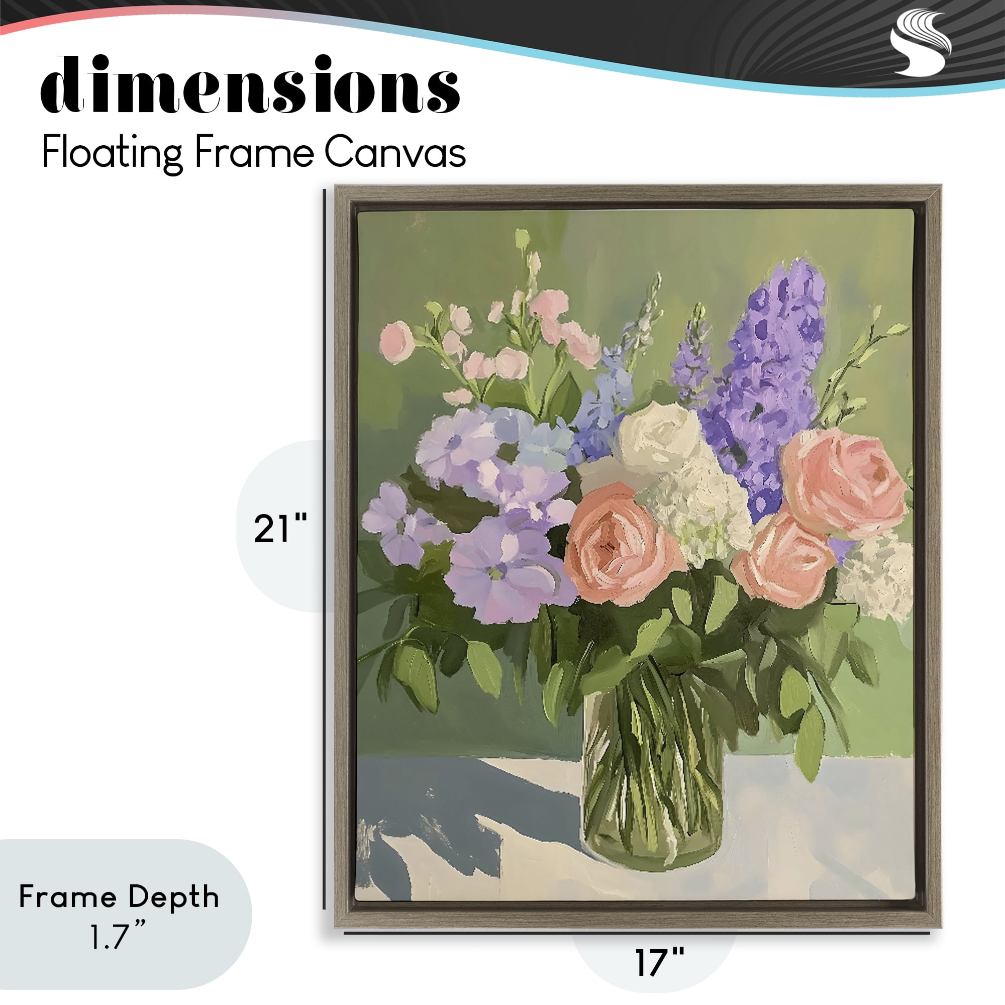 Stupell Industries Mixed Roses & Lilacs Bouquet Brown Framed Floater Canvas Wall Art, design by The Prints Vibe