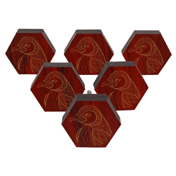 IBA Indianbeautifulart Red Engraved Knobs Wooden Cupboard Door Knobs Pull Handle Pack of 10
