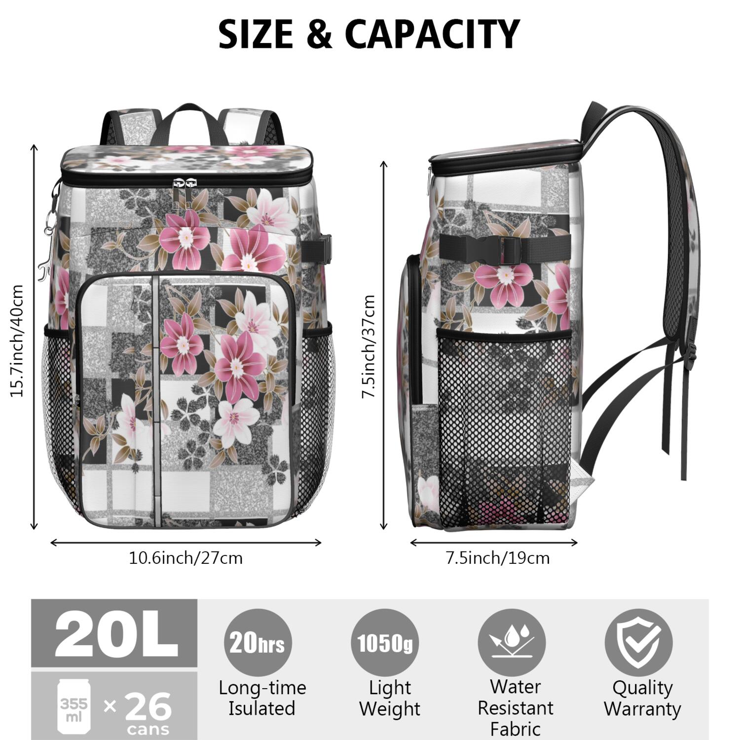 Travel Cooler Bag - Pioneer Flower Camping Beer Cooler Backpack with Bottle Opener- Waterproof Insulated Picnic Backpacks - Cooler Bag for Beach