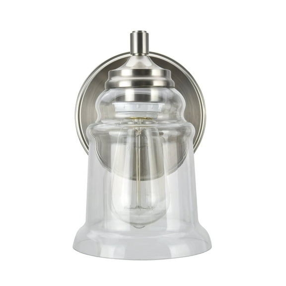 Aspen Creative 62081, One-Light Metal Bathroom Vanity Wall Light Fixture, 5 1/2" Wide, Transitional Design in Brushed Nickel with Clear Glass Shade
