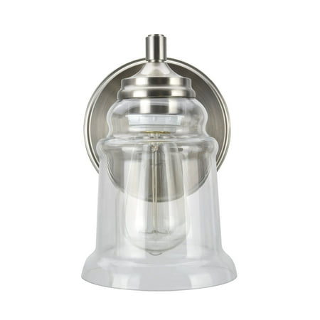 

Aspen Creative 62081 One-Light Metal Bathroom Vanity Wall Light Fixture 5 1/2 Wide Transitional Design in Brushed Nickel with Clear Glass Shade