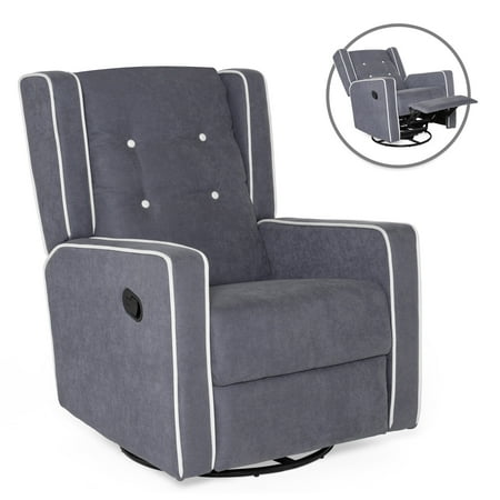 Flexsteel Swivel Rocker Recliner Best Choice Products Microfiber Tufted Mid-Century Polyester Upholstered Glider Recliner Lounge Rocking Chair w/ 360-Degree Swivel, Full Recline, Gray ()