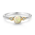 thumbnail image 2 of Gem Stone King 925 Sterling Silver and 10K Yellow Gold White Ethiopian Opal and White Lab Grown Diamond 3 Stone Engagement Ring for Women (0.33 Cttw, Round Gemstone October Birthstone, Size 9), 2 of 4
