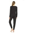 thumbnail image 5 of Womans Ultra Soft Double Brushed Stretch Sleepwear Nightwear Lounge Crew Neck Top and Pants Pajama Set Medium, Black, 5 of 7
