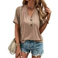 thumbnail image 4 of Women's Elegant Casual Fashion T-Shirt Button Neck Short Sleeve Top Comfortable Stylish Blouse for Everyday Wear, 4 of 9