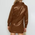 thumbnail image 4 of Women's Faux Leather Shirt Dress Jackets Button Down Lapel Collar Long Sleeve PU Leather Mini Dresses Sexy, 4 of 6
