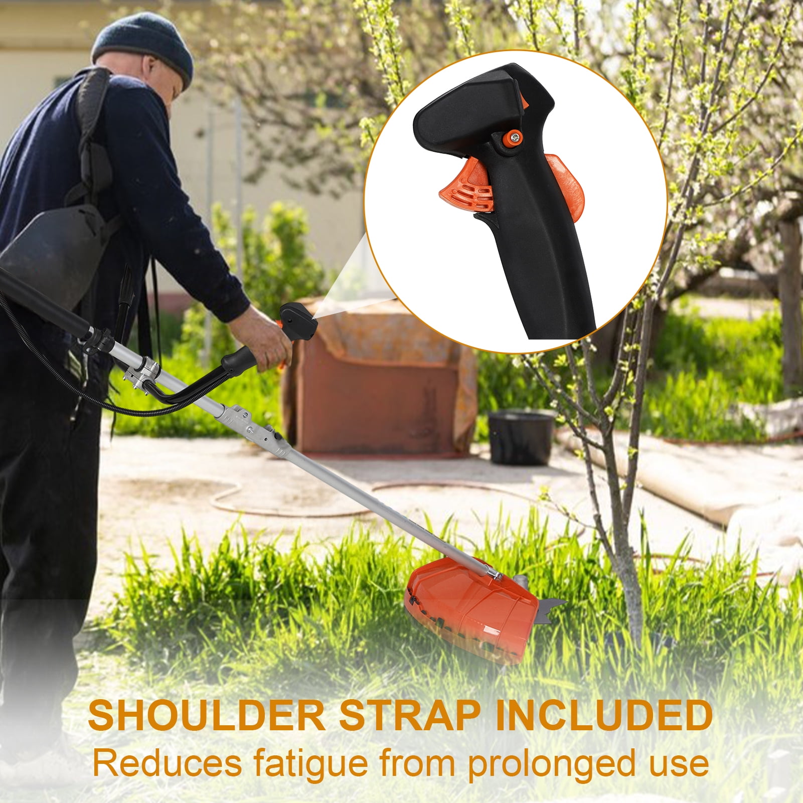 Lawn Mower,Gas String Trimmer, 52cc Weed Wacker Gas Powered, 2-Stroke Brush Cutter, Handheld Weed Eater