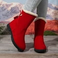 thumbnail image 2 of Wovix Womens Snow Boots Faux Suede Boots Slip-On with Side Pom Round Toe Shoes Chunky Winter Warm Boots Trendy Daily Red 40, 2 of 7