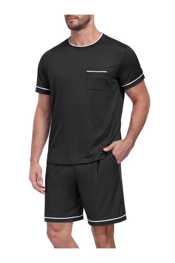 Men's Pajama Set Short Sleeve Crew Neck Summer Pjs Sets 2 Piece Sleepwear With Pockets S-2XL