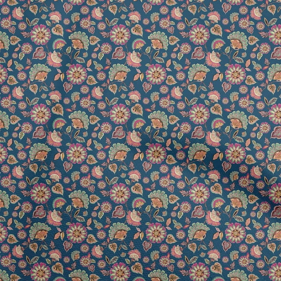 oneOone Velvet Teal Blue Fabric Asian Suzani Fabric For Sewing Printed Craft Fabric By The Yard 58 Inch Wide