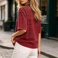 thumbnail image 5 of Lmnyox Striped T Shirt for Women Half Sleeve Round Neck Trendy Pullover Tee Fashion Loose Basic Summer Tops Outfits, 5 of 8