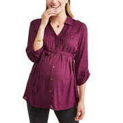 Oh! Mamma Maternity Collared Button Up Tie Waist Pleated Front Top - Available in Plus Sizes