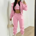 thumbnail image 2 of Clearance FUNUONY Sweatsuits Women 2 Piece Outfit Autumn Winter Top Vest Pant Set Zipper Hooded Pants 3 Set Track Suits for Women Set Hoodies for Women Jogger Sets for Women 2 Piece Pink XL, 2 of 5