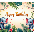 thumbnail image 4 of Happy Birthday Banner Elephant Decoration Tropical Leaves Polyester Material for Kids Party Animal Theme Birthday Celebration, 4 of 7