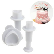 Hemoton 3 Pcs Heart Shaped Fondant Cake Plastic Plunger Embossed Molds DIY Cake Baking Utensils Decoration Tools Bakeware for Cupcake Cookie Chocolate (White)