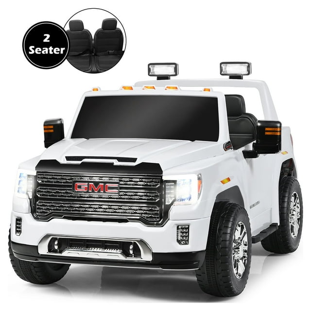 Costway 12V 2-Seater Licensed GMC Kids Ride On Truck RC Electric Car w/Storage Box White