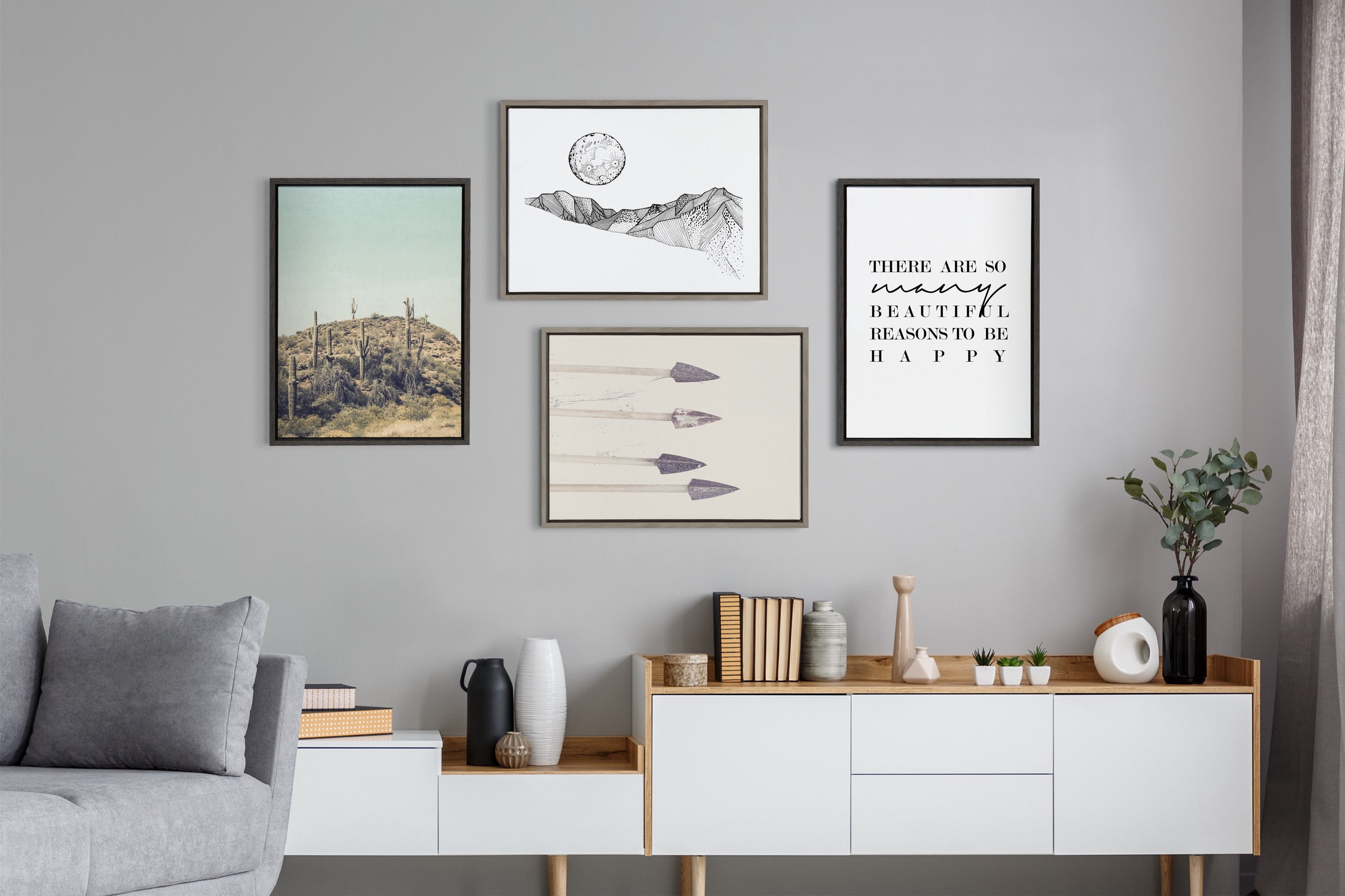 Kate and Laurel Sylvie Broadhead Framed Canvas Wall Art by Emiko and Mark Franzen of F2Images, 18x24 Gray, Boho-Chic Art for Wall