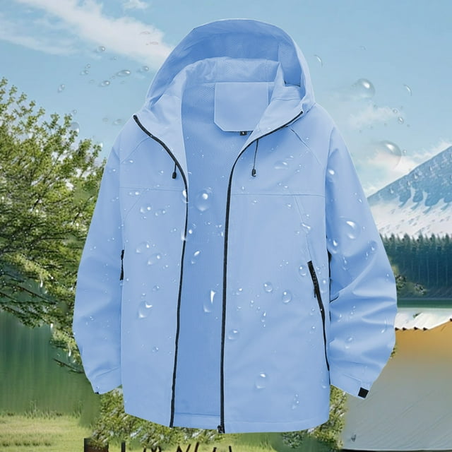 Baberdicy Unisex Lightweight Waterproof Jacket, Drop Shoulder Trekking Windbreaker , Unisex Light Windbreaker, Packable Rain Shell, Hiking Jacket Light Blue M