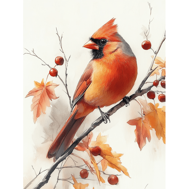 Qisvanset Framed Canvas Wall Art 12x16 Inch Watercolor Red Cardinal Bird Wall Print Art