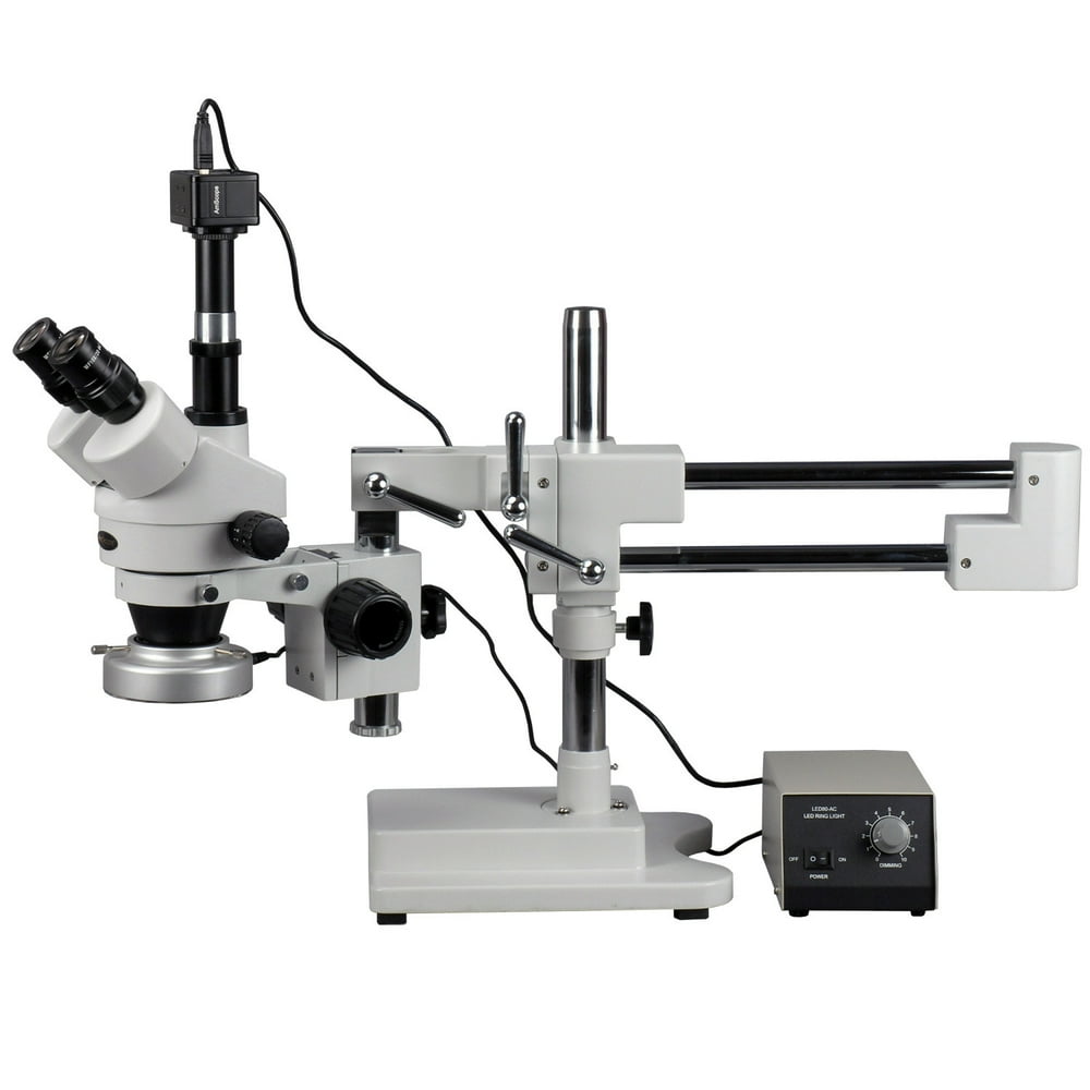 AmScope 3.5X90X Boom Stand Stereo Microscope w 80LED Ring Light + 5MP