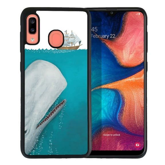 WIRESTER Shockproof Soft Rubber Cover Case for Samsung Galaxy A20 / A30 6.4" 2019, White Whale Moby Dick