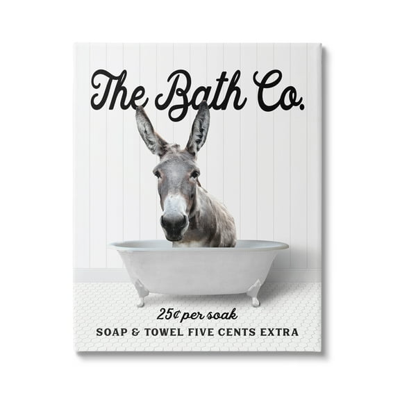 Stupell Industries Vintage Bath Ad Donkey Animals & Insects Painting Gallery Wrapped Canvas Print Wall Art, 16 x 20