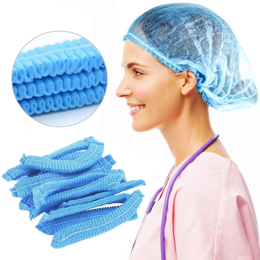 100 Disposable Mob Caps Hair Net Food Catering Kitchen Restaurant Workwear Hat 