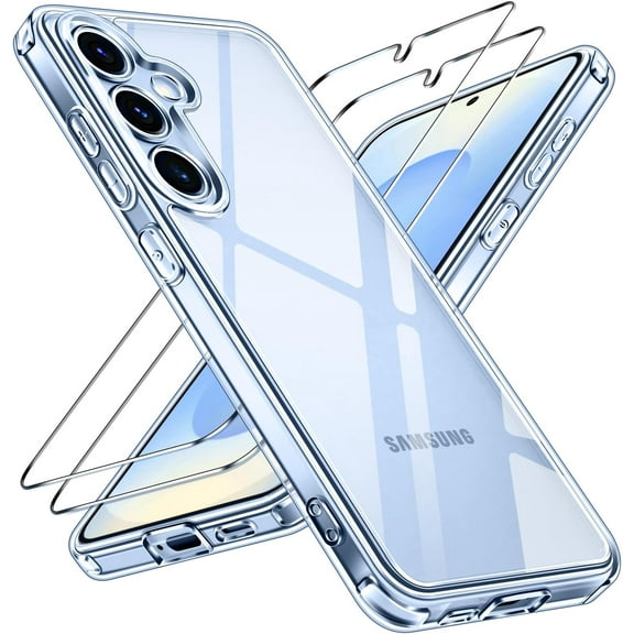 3-in-1 Case for Samsung Galaxy S25 5G 6.2" (Not for S25 Plus 6.7") with 2 Pack Tempered Glass Screen Protector[Full Coverage], Protective Slim Phone Bumper Cover Clear [Non-Yellowing]