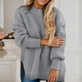thumbnail image 4 of DHFJKG Oversized Knitted Sweaters For Women Long Sleeve Crewneck Pullover Side Slit Casual Warm Soft Loose Fit Textured-Knit Tunic Solid Color Stylish Tops, 4 of 6