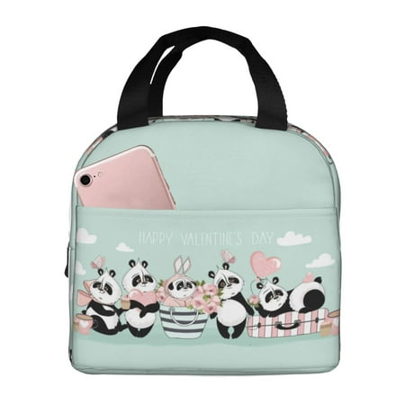 Insulated Lunch Bag for Women Men - Happy Valentine s DayCute Panda Leakproof Cooler Lunch Box for Women Men  Lunch Tote Bags for Work School Picnic Travel